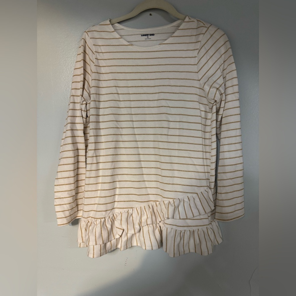 Land's‎ End Girl's Metallic Striped Peplum Tunic Shirt Top X-Large 16